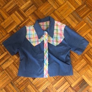 2+ FREE / Vintage crop top button down